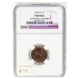Coin 1924-D Lincoln Cent NGC Fine  Cleaned