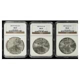 Coin (3) American Silver Eagles NGC69 07W, 08, 09