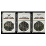 Coin (3) American Silver Eagles NGC69 1992, 93,94