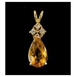 Jewelry 14kt Yellow Gold Citrine & Diamond Pendant