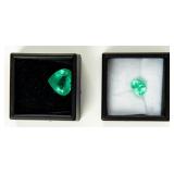 Lot of 2 Heart Cut Emerald Gemstones