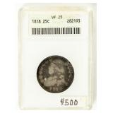 Coin 1818 Draped Bust Quarter  ANACS VF25