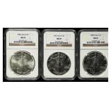 Coin (3) American Silver Eagles NGC69 1986, 87, 88