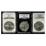 Coin (3) American Silver Eagles NGC69 2012-P & W