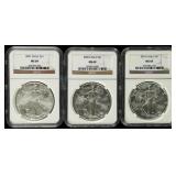 Coin (3) American Silver Eagles NGC69 07,09, 10
