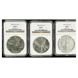 Coin (3) American Silver Eagles NGC69 1989, 90,91
