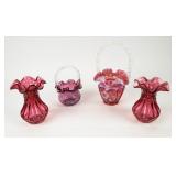 Lot of 4 Fenton Cranberry Glass Mix