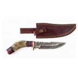 Knife Large Bone Handle Damascus Knife With Sheath