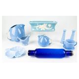 Lot Of 9 Blue Glassware / Décor Collection