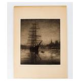 "Harbor Lights" Etching Print by Kerr Eby - Signed