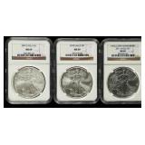 Coin (3) American Silver Eagles NGC69 07, 10,11