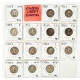 Coin (14) Standing Liberty Quarters Fine to VF