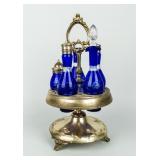 Lot of Silverplate Cruet Set /Blue Cobalt Glass