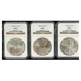 Coin (3) American Silver Eagle NGC M69 1995,96,97