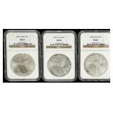 Coin (3) American Silver Eagle NGC M69 2001,02,03