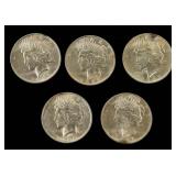 Coin (5) 1923 Peace Silver Dollars Almost Unc.