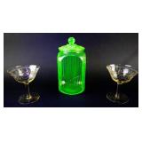 Lot of 1 Uranium Jar & 2 Champagne Sherbet Glasses