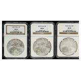 Coin (3) American Silver Eagle NGC M69 2004,05,06