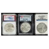 Coin (3) American Silver Eagles 2007, 08, 11W