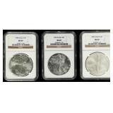 Coin (3) American Silver Eagle NGC M69 1998,99,00