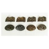 8 Vintage Belt Buckles  Brass, Train & Nude