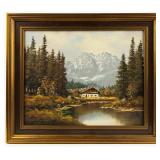 Vintage Alpine Oil Painting By Ludger Leidner