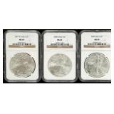 Coin (3) American Silver Eagle NGC M69 07W, 08, 09