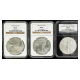 Coin (3) American Silver Eagle NGC MS69 96, 12,12W