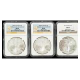 Coin (3) American Silver Eagle NGC MS69 07, 08W,12