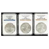 Coin (3) American Silver Eagle NGC MS70 11W, 11S