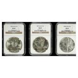 Coin (3) American Silver Eagles NGC M69 1986,87,88