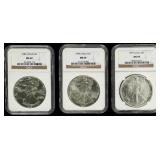 Coin (3) American Silver Eagles NGC M69 1989,90,91