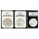 Coin (3) American Silver Eagles 1996, 04, 08W