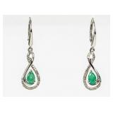 Jewelry 14kt White Gold Emerald & Diamond Earrings