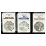 Coin (3) American Silver Eagle NGC M69 07W, 10, 11