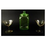 Lot of 1 Uranium Jar & 2 Champagne Sherbet Glasses