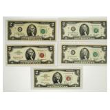 Currency (5) Star $2 Notes 1963 & 1976