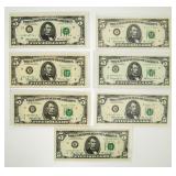 Currency (7) $5 Star Notes Crisp Unc. 1963 & 1974