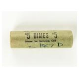 Coin 1957-D Roosevelt Dimes Bank Wrapped Roll BU