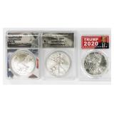 Coin (3) American Silver Eagle 2020-W, 2020 & 2021