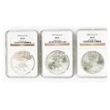 Coin (3) American Silver Eagle NGC 98, 99, 2000
