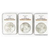 Coin (3) American Silver Eagle NGC 2001, 20, 03