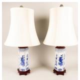 Set of 2 Chinoiserie Blue & White Lamps