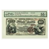 Currency 1882 $10 Brown Back Pittsburg   PMG 55