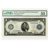Currency 1914 $5 Federal Reserve Note  PMG 55