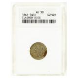 Coin 1866 Three Cent Nickel ANACS AU50 Clashed Die