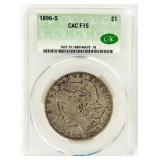 Coin 1896-S. Morgan Silver Dollar CAC F15