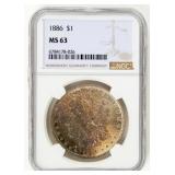 Coin 1886. Morgan Silver Dollar NGC  MS63