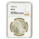 Coin 1878-S. Morgan Silver Dollar NGC  MS62