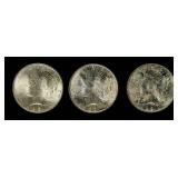 Coin (3) 1922  Peace Silver Dollars Almost Unc.